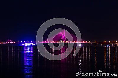 Night View of Bandra Worli Sea Link Bridge, Mumbai, India. This is a scenic constraction Stock Photo